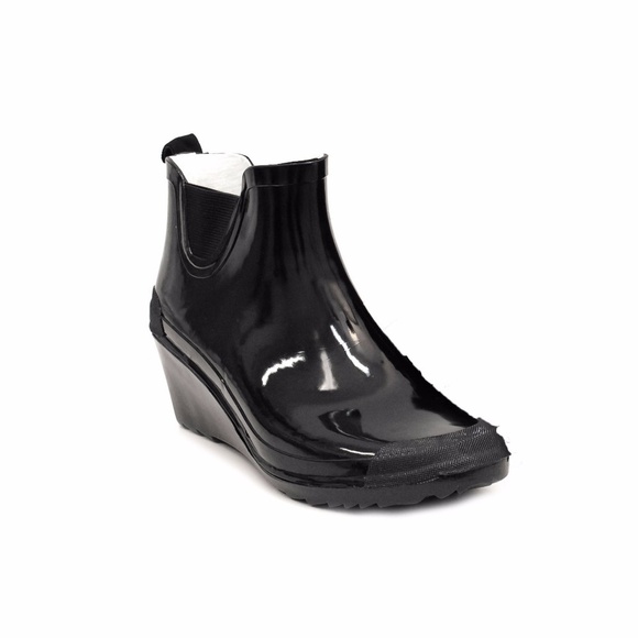 Women's Rainboots, Wedge Ankle Rubber Rain Boots, RB-3102, Black - Picture 2 of 3